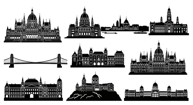 Budapest Skyline Silhouette: Iconic Hungarian Landmarks Collection