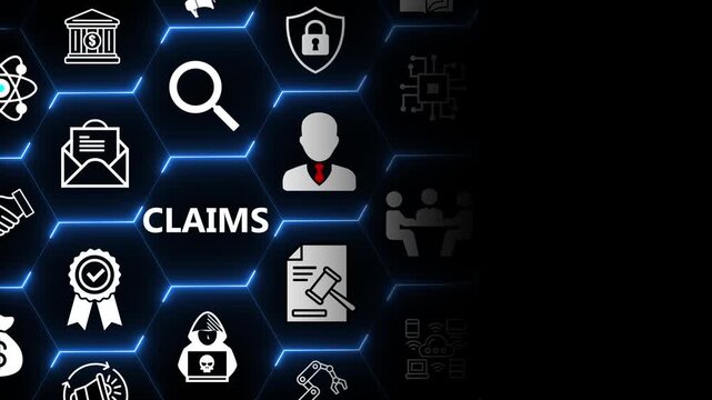 Claims management concept with user and document elements for insurance processing verification workflow and business operations in modern digital systems 4k animation video