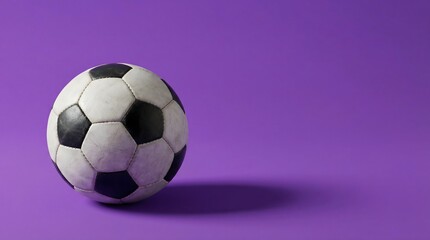 Naklejka premium Soccer ball casting long shadow on purple background. Minimal football concept for sports posters, banners and marketing design.