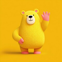 Fototapeta premium Round Bear Waving Paw Simple Geometric Shapes No Color Shadow Cute Animal Character Illustration Art