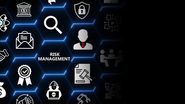 Risk management concept with user and analytics elements for assessment mitigation strategy planning and business protection in modern digital systems 4k animation video
