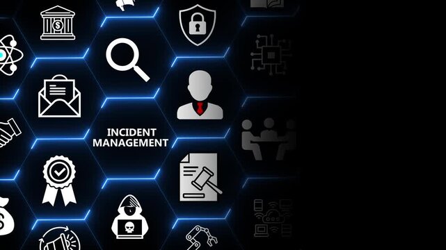 Incident management concept with user and alert elements for issue tracking response workflow resolution and business continuity in digital systems 4k animation video