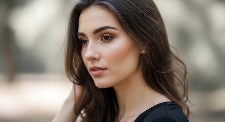 Fototapeta premium Close-up portrait of a woman outdoors with soft, natural lighting