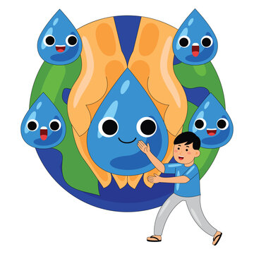 Water Conservation Illustration with Boy and Earth