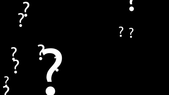 question mark flying animation motion graphics. question icon failling animation on transparent background. ask sign animation loopable. thinking, confused sign symbol chroma key animated background.
