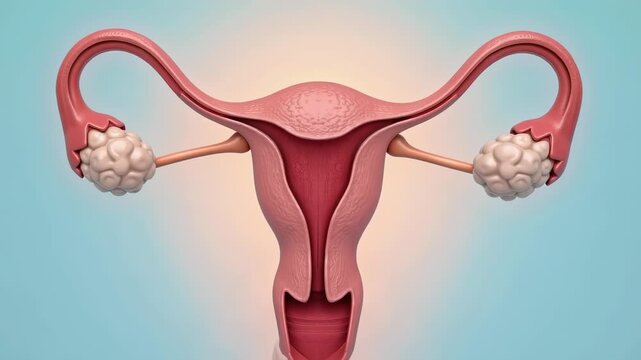 Detailed 3d render of female reproductive system showing uterus, fallopian tubes and ovaries in cross section, gynecology, healthcare, fertility treatment