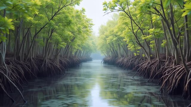 Mangrove restoration: coastal trees replanting with carbon sequestration and storm protection, blue carbon ecosystem