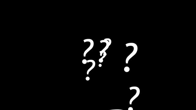 question mark flying animation motion graphics. question icon failling animation on transparent background. ask sign animation loopable. thinking, confused sign symbol chroma key animated background.