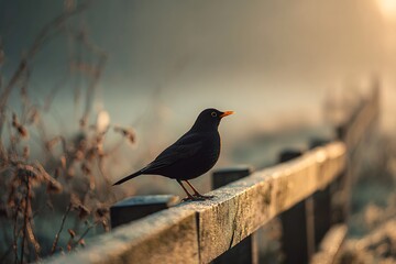Fototapeta premium blackbird on a fence