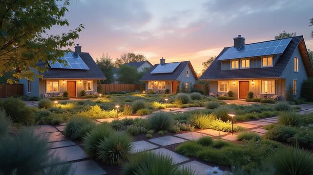 Community solar gardens: shared renewable arrays with subscribers' homes lit, energy democracy visualization