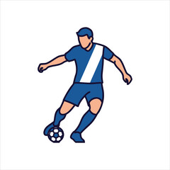 Fototapeta premium Cartoon Soccer Athlete Kicking Vector – Football Player Dynamic Run Blue Uniform Ball Kick