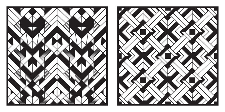 Geometric pattern vector illustration with abstract mosaic shapes and black laser cut panel design