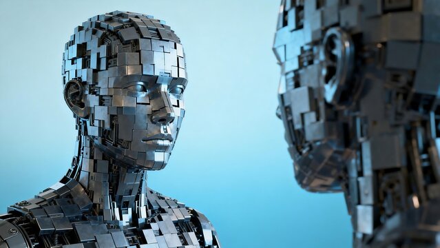 Metallic humanoid robot heads