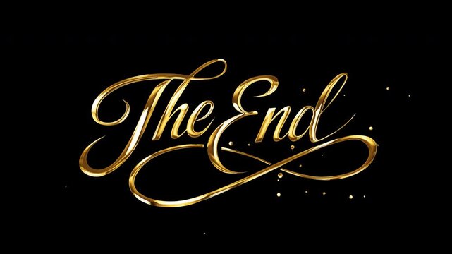 The End Text Animation in gold color with alpha matte