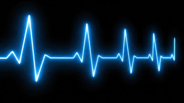 A glowing blue electrocardiogram line on a black background