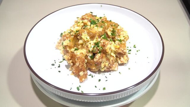 Delicious Japanese Chicken Nanban With Tartar Sauce Rotating On Plate