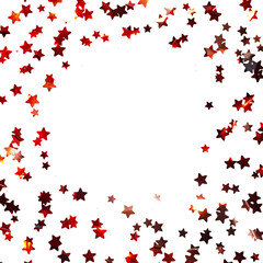 Obraz premium Scattered red star confetti isolated on transparent background for festive design
