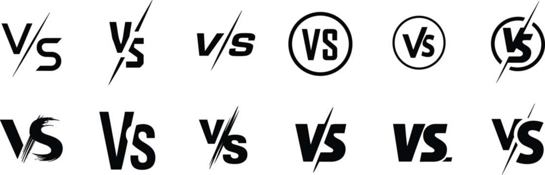 Versus Logos: A collection of various Vs logos in a row for design.