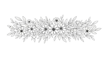 Black and white floral line drawing 11.
