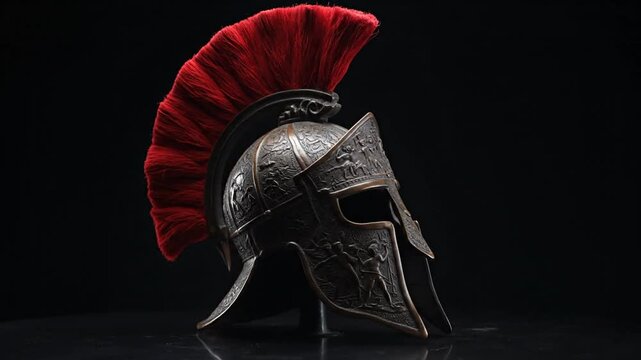 Ancient Spartan Helmet on Black Background.