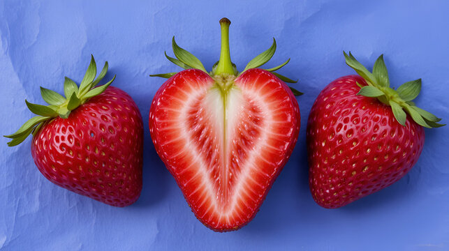 Hybrid fruit blending the robust starchiness of plantain with the bright red hue and seeded texture of a ripe strawberry ,conceptual food ,farming ,strange