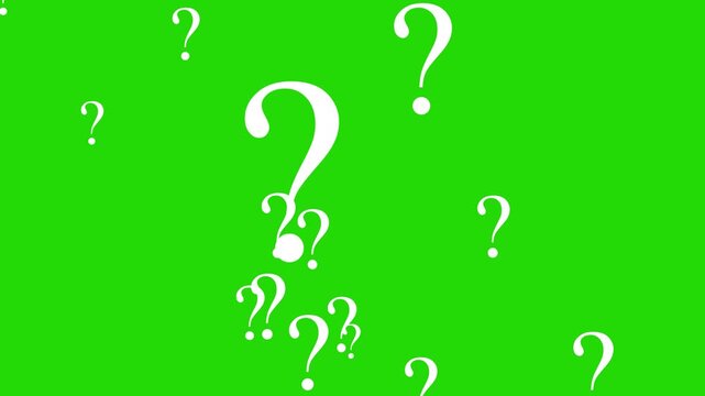 question mark flying animation green screen motion graphics. question icon failling animation on transparent background. ask sign animation loopable. thinking, confused sign symbol chroma key