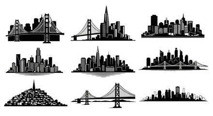 Obraz premium Cityscape Silhouettes Collection: Bridges and Skylines