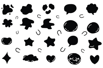 Fototapeta premium Collection of black cartoon icons and symbols on white background