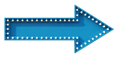 Obraz premium Eye-catching Blue Marquee Arrow with Bright Lights Indicating Direction or Special Event Promotion on Clean White