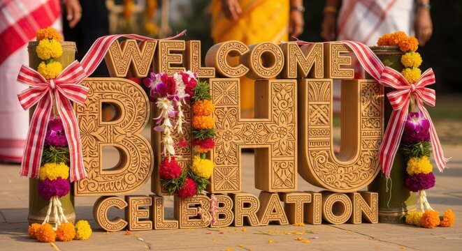 A vibrant welcome display for a bh mi p jan celebration adorned with flowers and