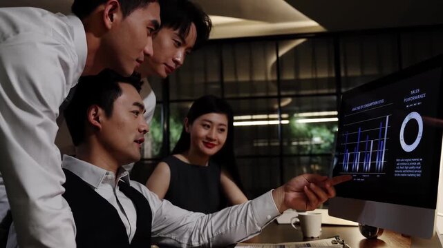 Team of professional business people working, they are actively discussing data analysis, reviewing reports, and formulating strategies for future growth in professional modern office environment