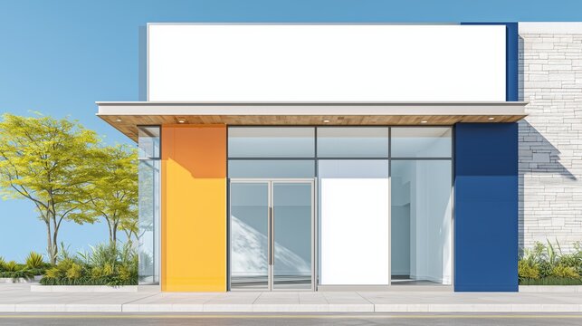 Modern Shop Frontage Mockup with Orange and Blue Accents