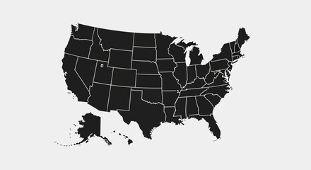 Obraz premium Black Silhouette Map of the United States of America with Alaska