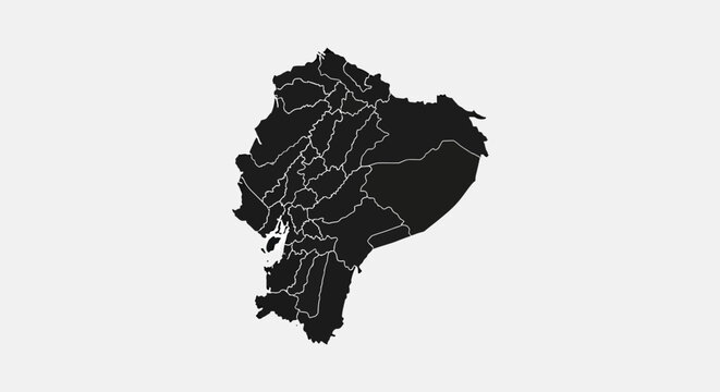 Ecuador Map Silhouette Vector - Black Outline Provinces on White Background