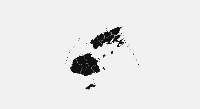 Fiji Map Outline with Provinces - Black Silhouette on White Background