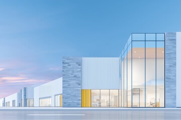 Obraz premium Modern Architectural Building Facade with Glowing Interior Lights
