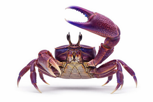 Purple Fiddler Crab with Raised Claw on Background crustacean