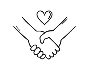 Obraz premium Hand drawn hands holding with heart simple line art greeting love unity support