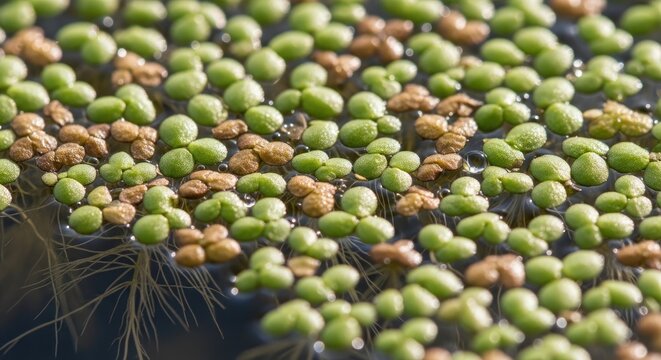 Close-up of Duckweed Floating on Water Surface.