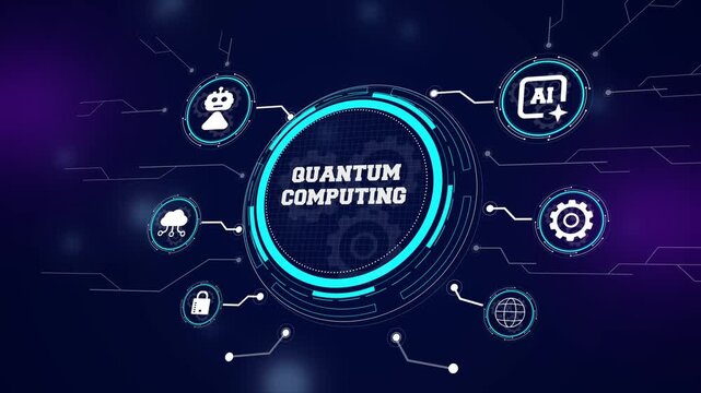 Advanced quantum computing processor visualizing complex atomic logic and high precision particle processing for professional and scientific research videos