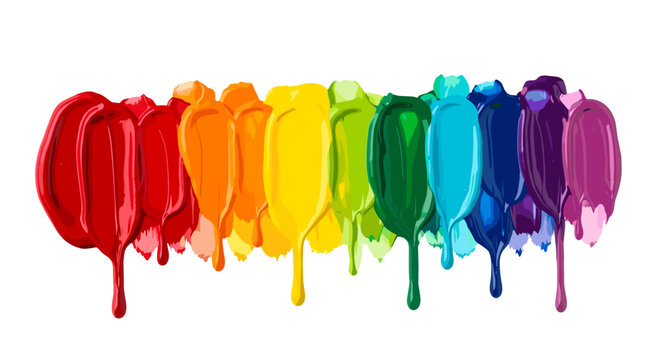 Vibrant rainbow paint drips cascading down in a spectrum of bright vivid colors