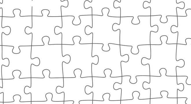 A completed jigsaw puzzle lies flat on a surface with pieces interconnected.