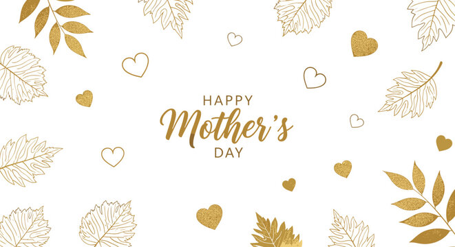Elegant golden leaves and hearts border celebrate happy mother's day greeting card