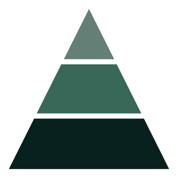 Isolated modern 3 layer pyramid diagram icon on white background. Colourful isolated infographic diagram shape icon on white page. EPS 10. 