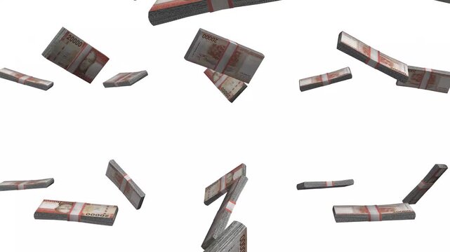 Chile Money, Chilean Peso Banknotes Falling, CLP Currency Stacks, White Background, 4K