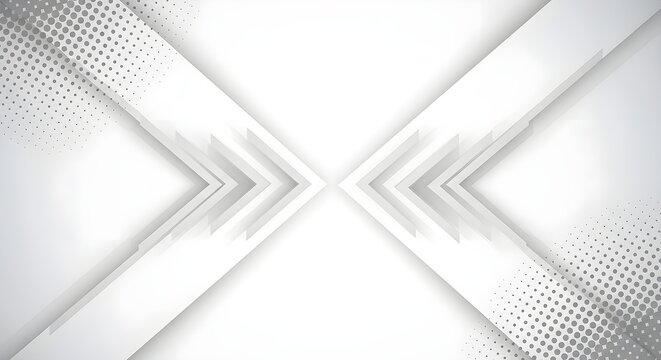 Abstract technology background with symmetrical white and gray arrows and a modern halftone effect