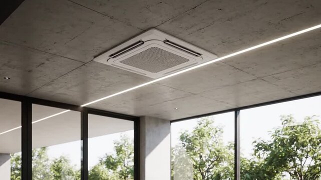 Ceiling air conditioner in modern room.