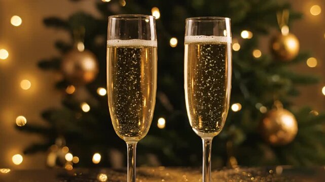 Champagne flutes cheers at Christmas.
