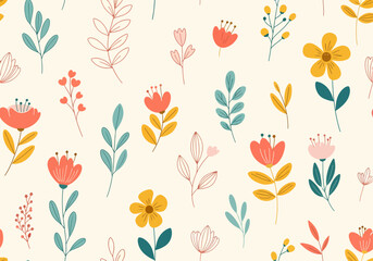 Light and airy floral design featuring soft colors and simple forms in a beautifully repeating pattern