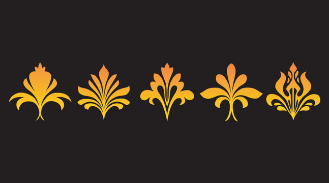 A decorative border of four golden fleur de lis designs on a black background with a white space below  victor illustration